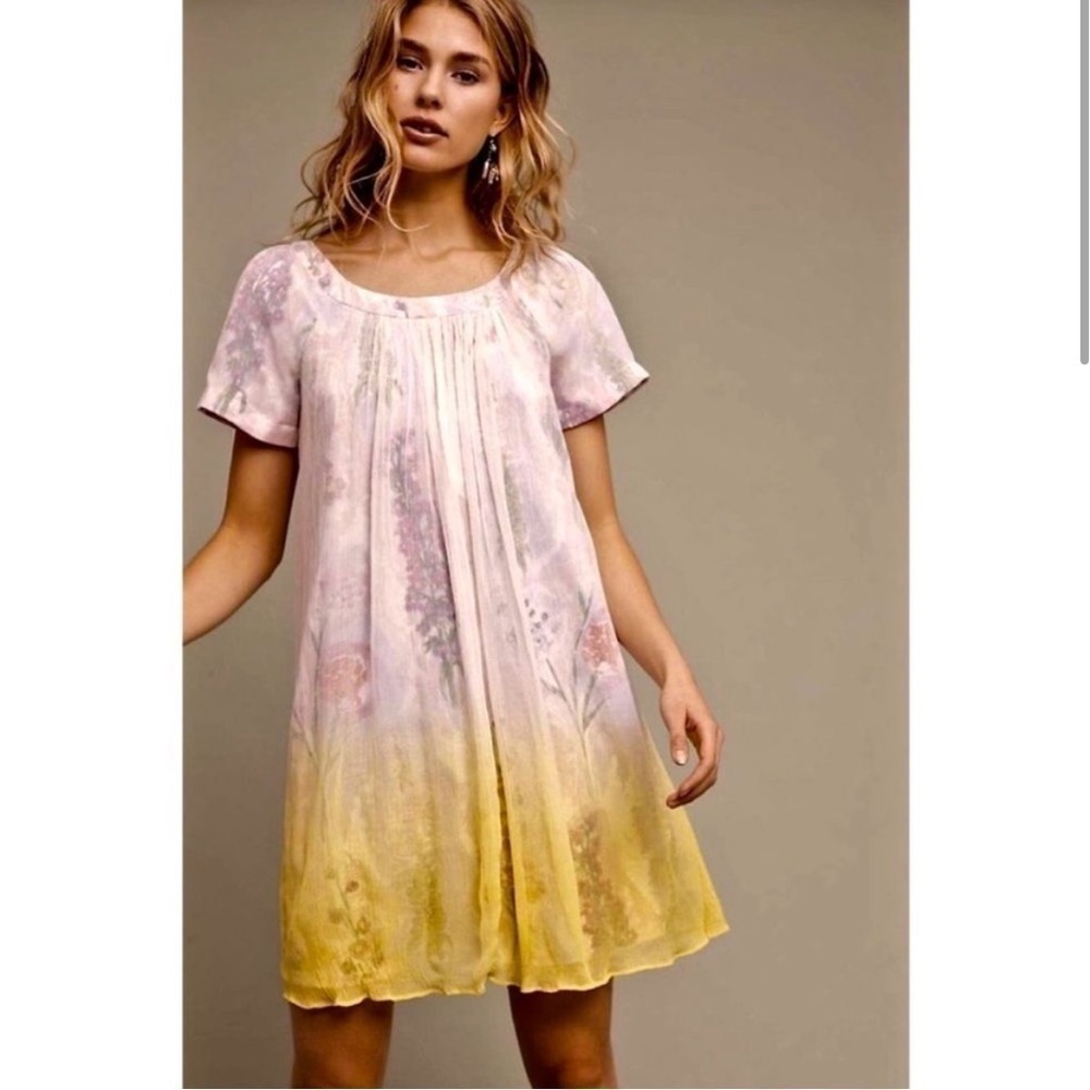 ANTHROPOLOGIE HD IN PARIS Dipped Chroma Swing Dress Floral Yellow size 0